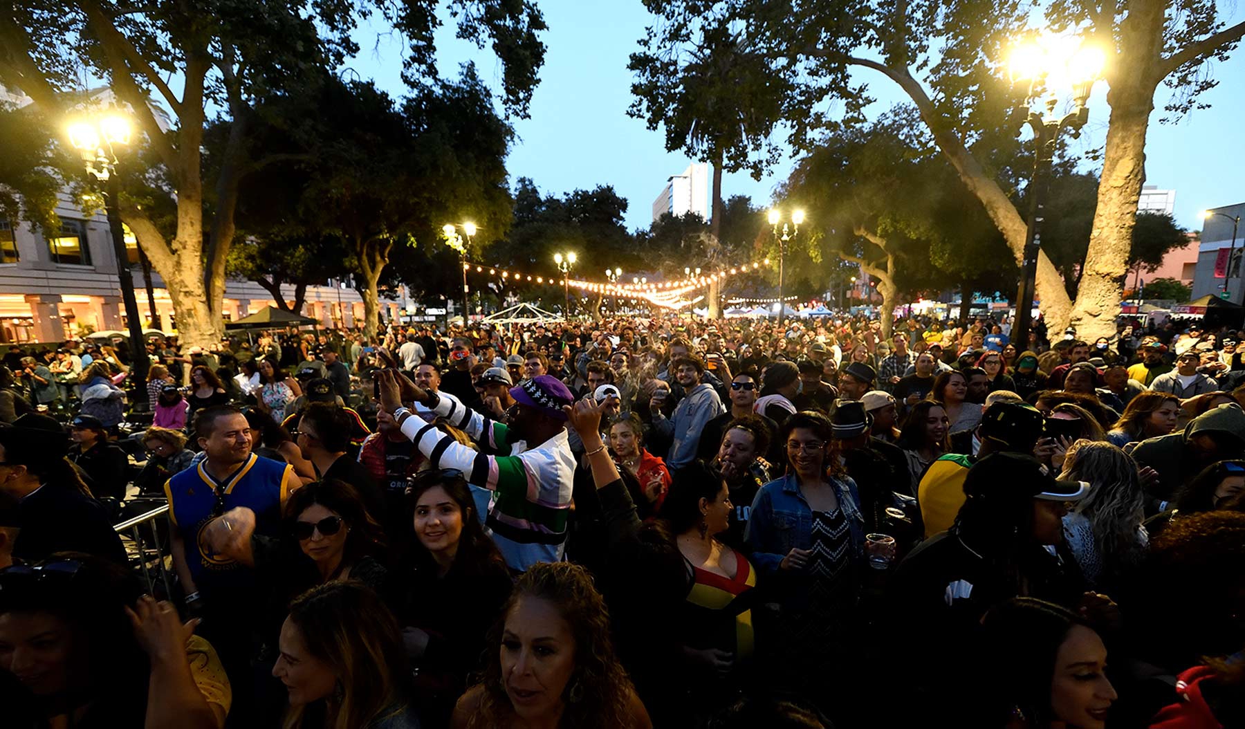 The happy crowd enjoying Music in the Park